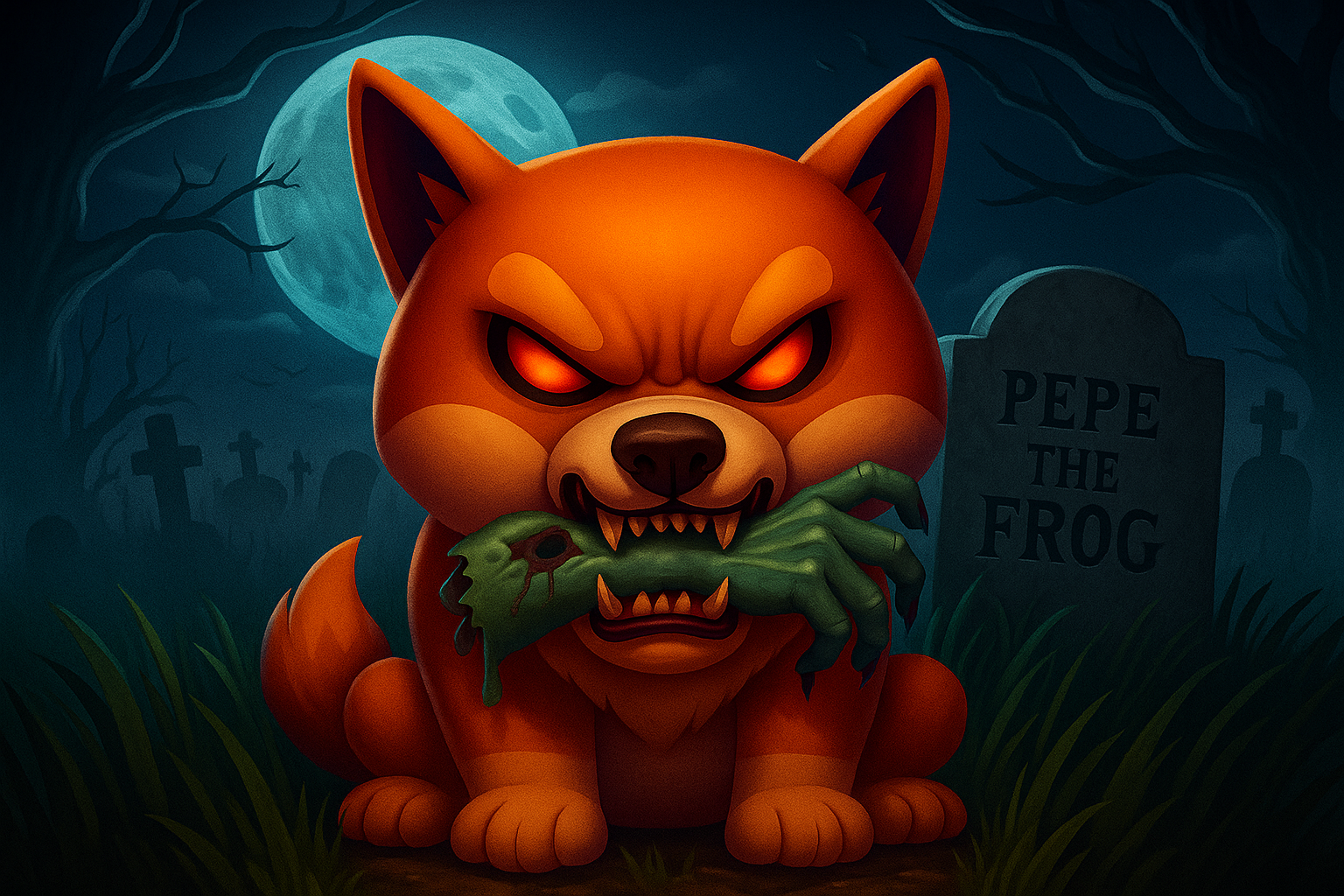Spooky Shib devours Pepe